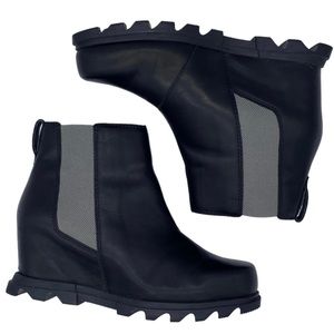 Sorel Boot Joan of Arctic III Wedge Chelsea Black Leather Waterproof Size 10